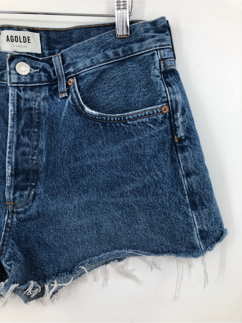 Agolde Parker Cut Off Denim Short Caution 0900 Dark Wash 28 blue organic cotton - Picture 3 of 11